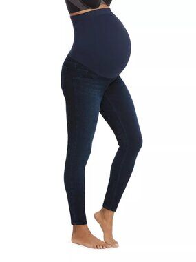 SPANX Mama Maternity Jean-ish Ankle Leggings Raw Hem - Dark Blue - Size Large
